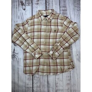 Tommy Hilfiger Shirt Men's Long Sleeve Button Up Tan White Plaid Size Small